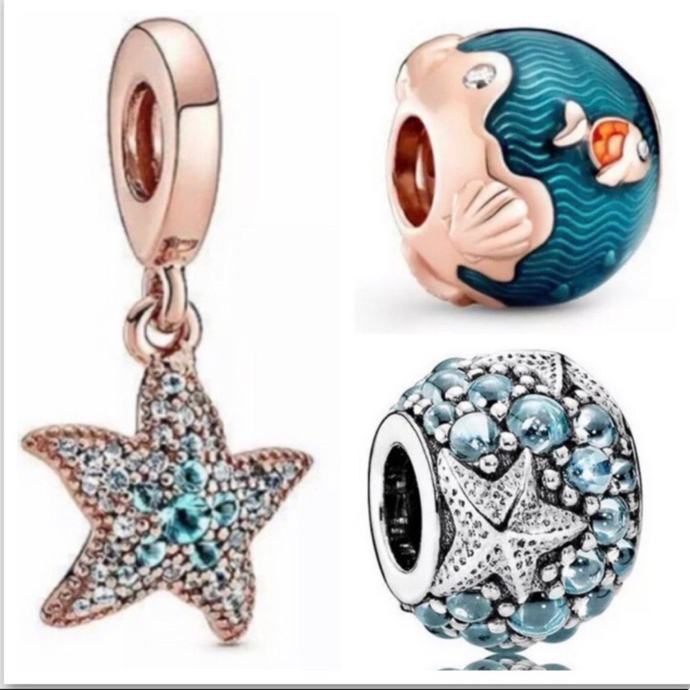 3 Sparkling StarFish Collection Charm Bundle Sets /Not Pandora
